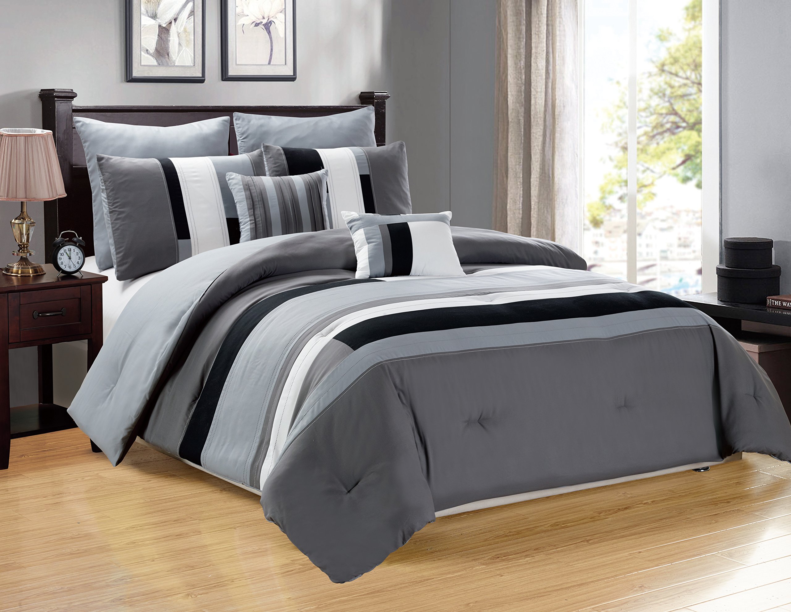 Duck River Desiree Silver Bordered Comforter Set Queen Size - Luxury Bedding for Master Bedroom & Guest Room - Soft & Stylish Comforter for Cozy Sleep