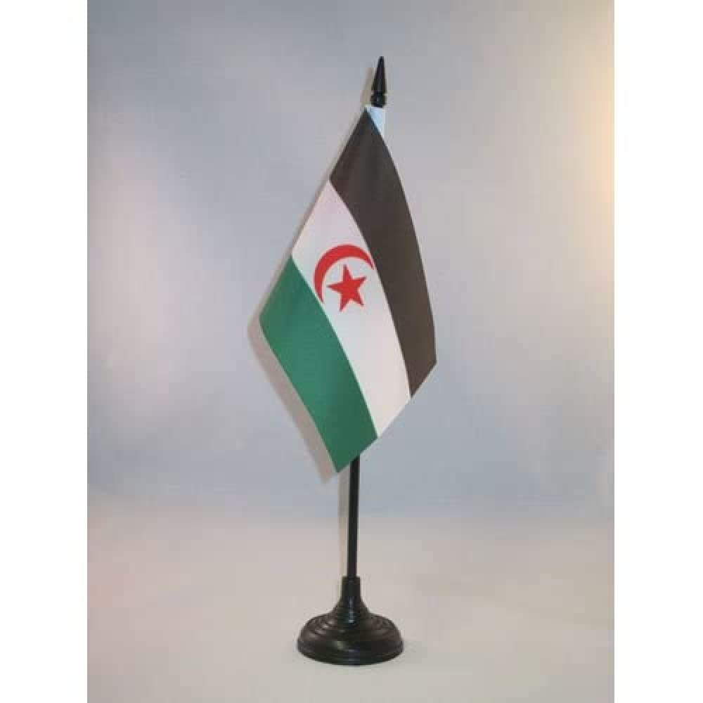 Western Sahara Table Flag 4x6 Inches - Sahrawi Western Saharan Mini Desk Flag with Black Plastic Pole & Base - Perfect for Office, Home Decor, or International Events - AZ FLAG