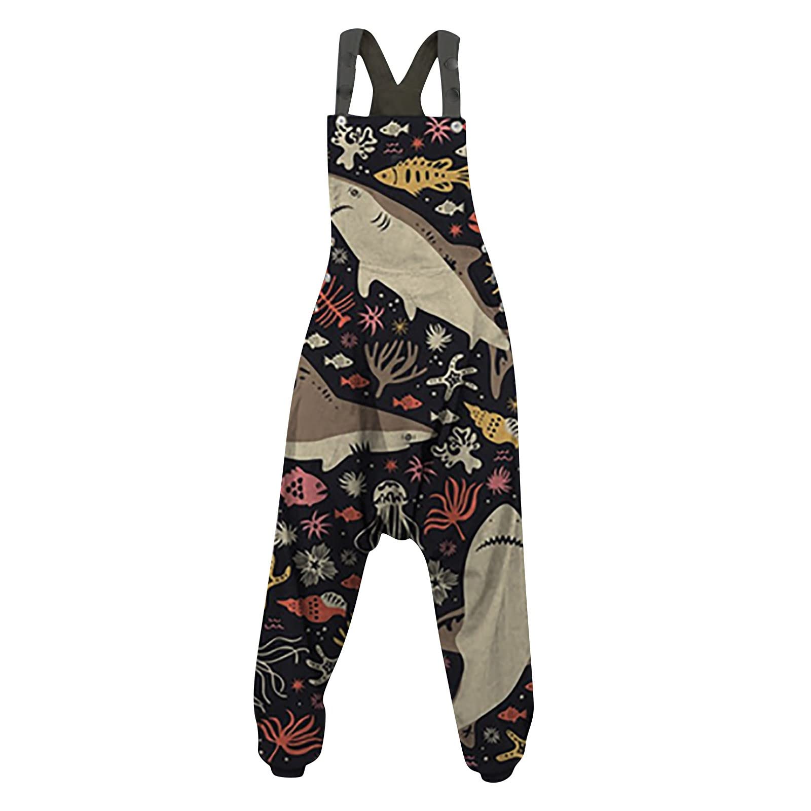Ymosrh Black Romper for Women - Boho Suspender Overall with Loose Wide Leg Design | 90s Retro Floral Jumpsuit | Baggy Harem Pants & Palazzo Romper | Perfect for Summer Festivals, Beach Vacations & Casual Outings