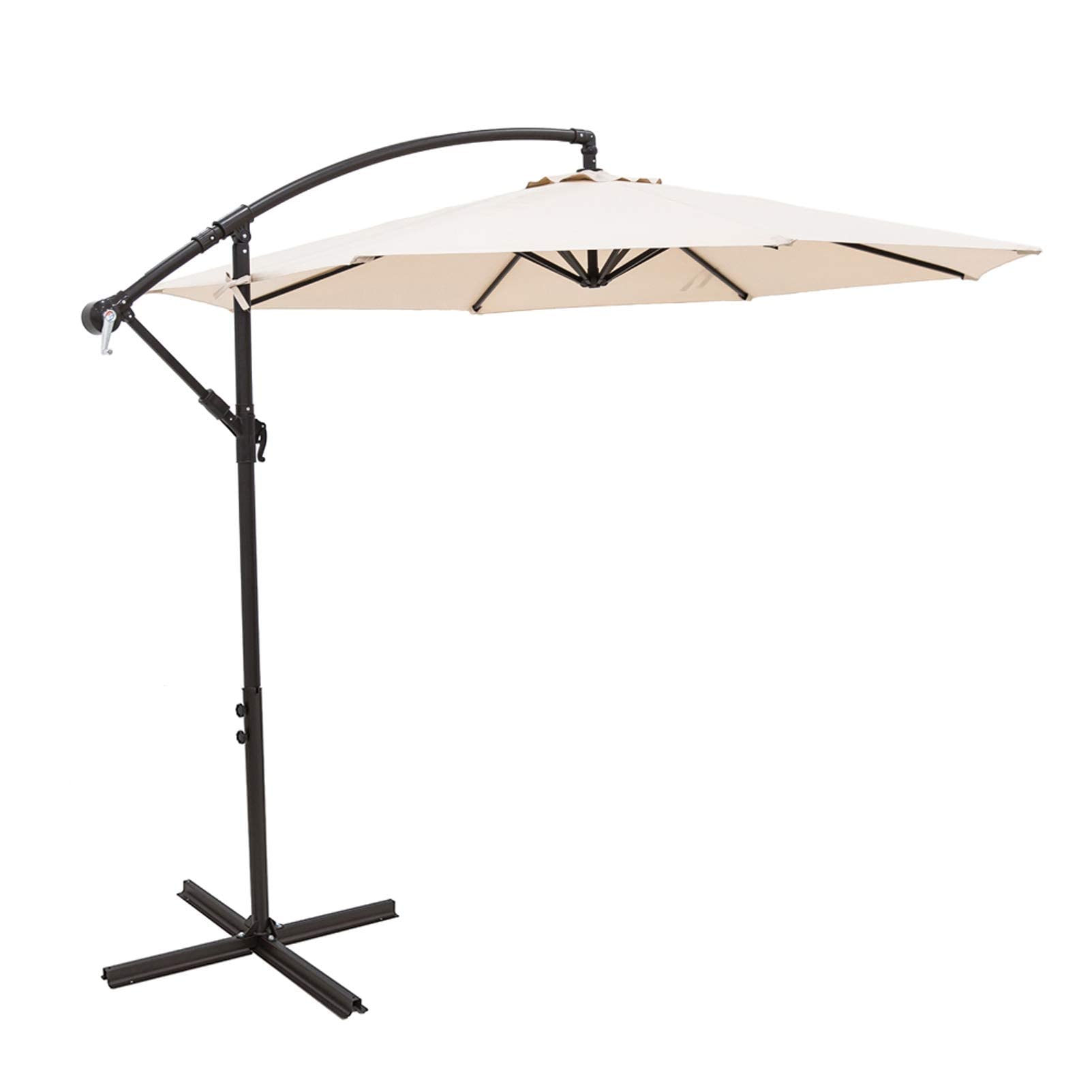 C-Hopetree 10 ft Offset Cantilever Outdoor Patio Umbrella with Cross Base Stand, Beige - Perfect for Poolside, Backyard, and Beach Relaxation