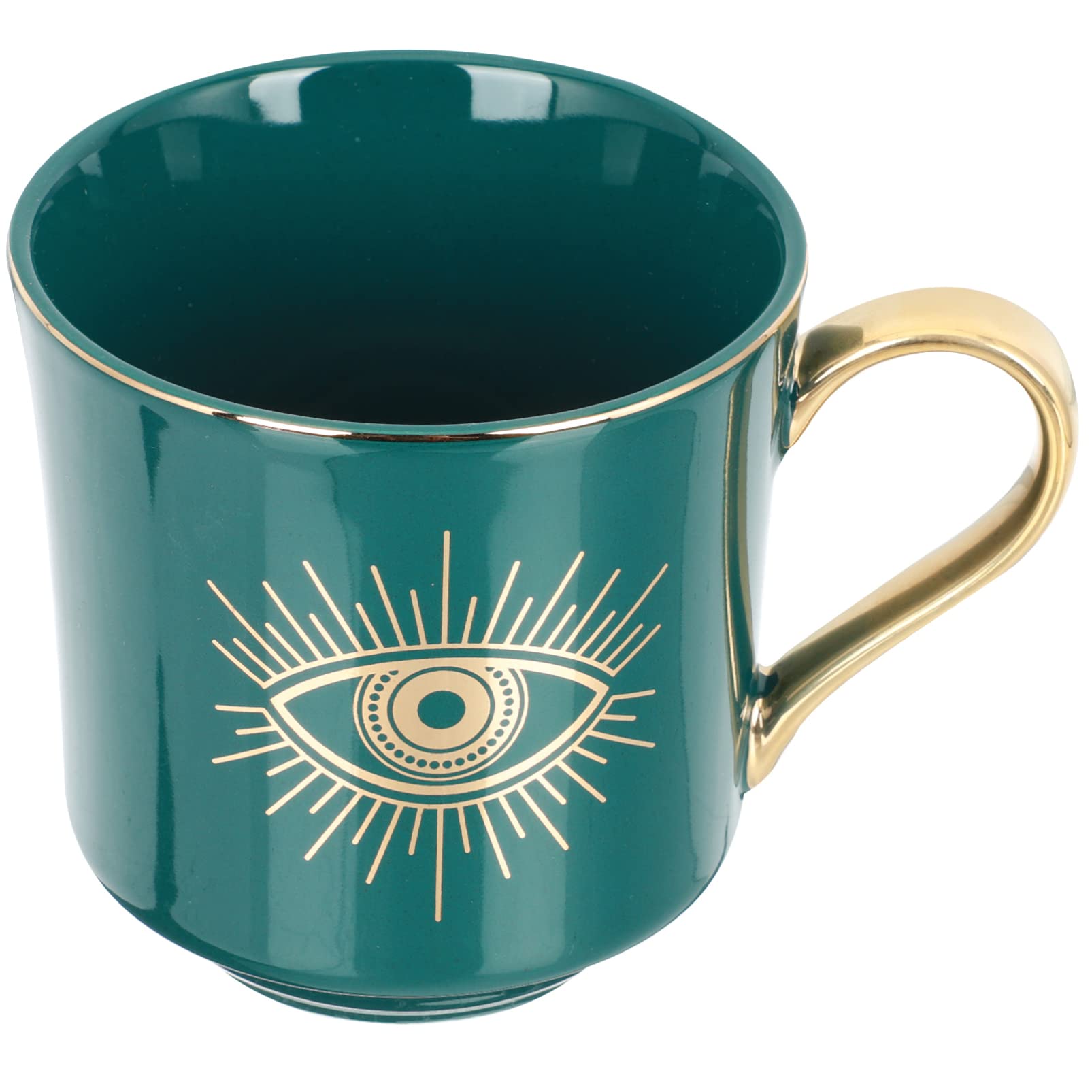 Evil Eye Coffee Mug - Turkish Nazar Design Ceramic Tea Cup for Kids & Adults - Green Home & Office Drinkware - Perfect for Coffee, Tea, Milk, and Hot Beverages