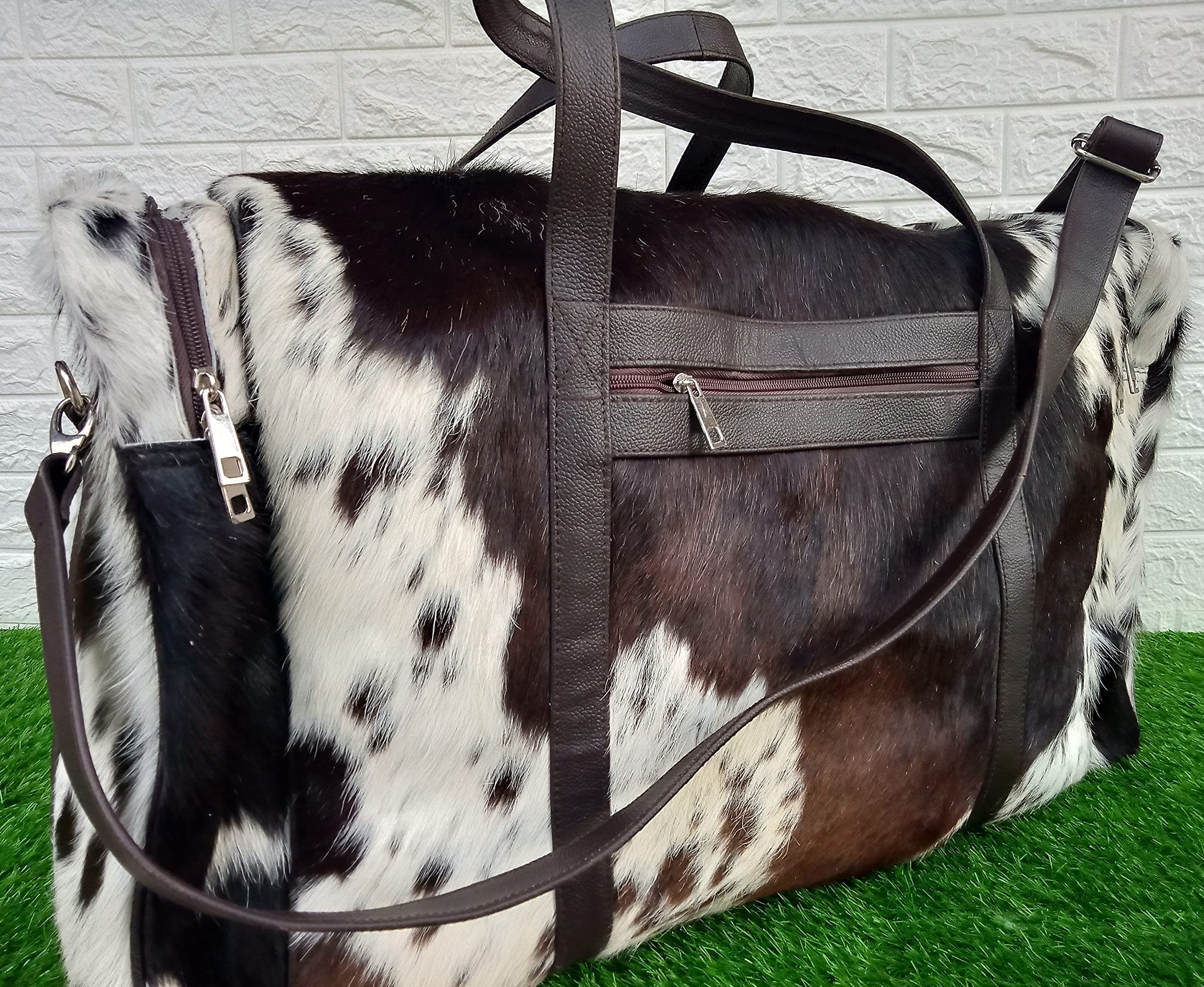 Premium Extra Large Cowhide Duffel Bag - Tricolor Leather Travel, Gym & Weekender Overnight Bag | Durable & Stylish for Business Trips, Vacation & Sports Gear Storage
