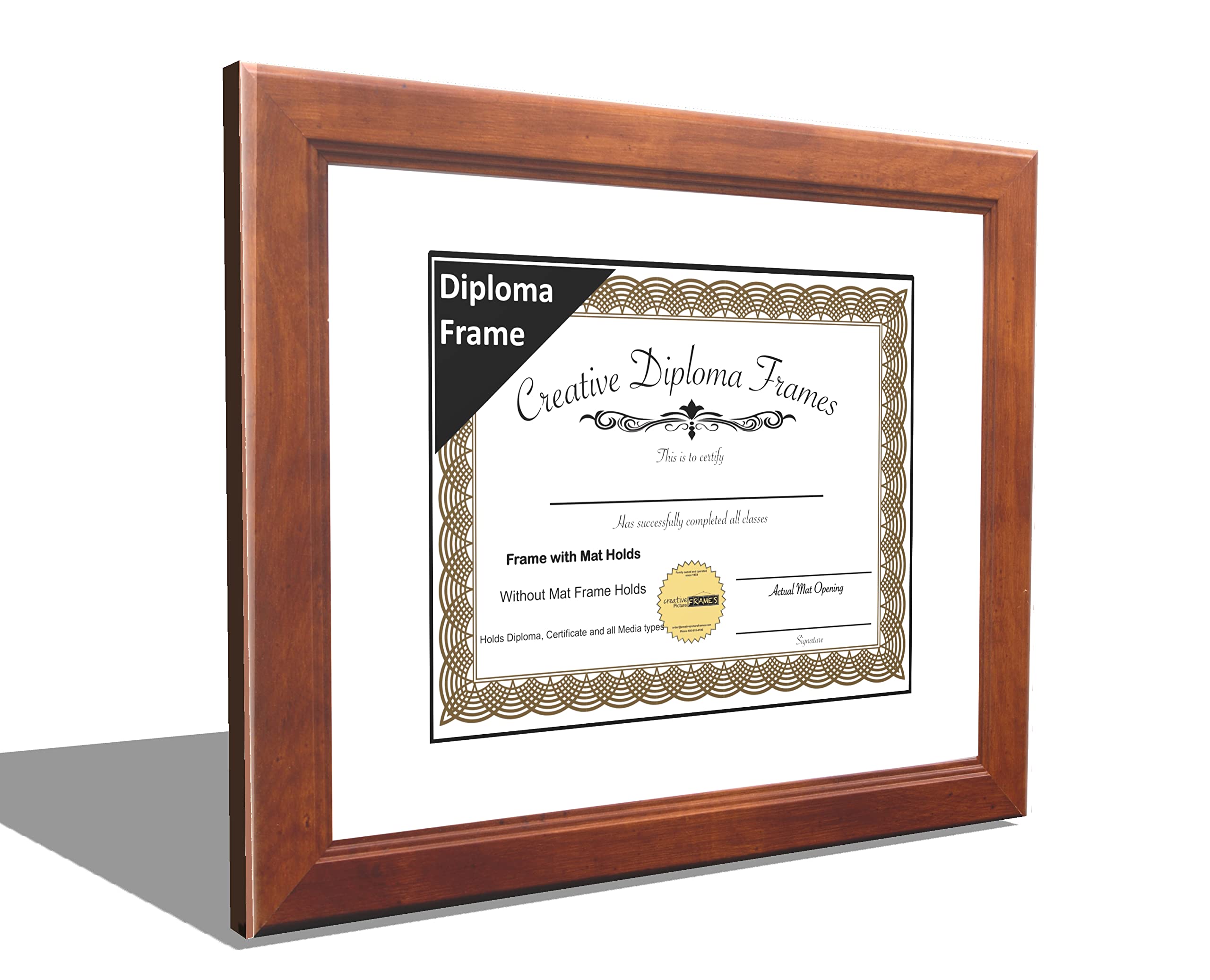 8x10 Walnut Finish Diploma Picture Frame with White Mat, Glass, Easel & Wall Hangers - Holds 11x14 Photos | Perfect for Graduation, Office Decor & Home Display