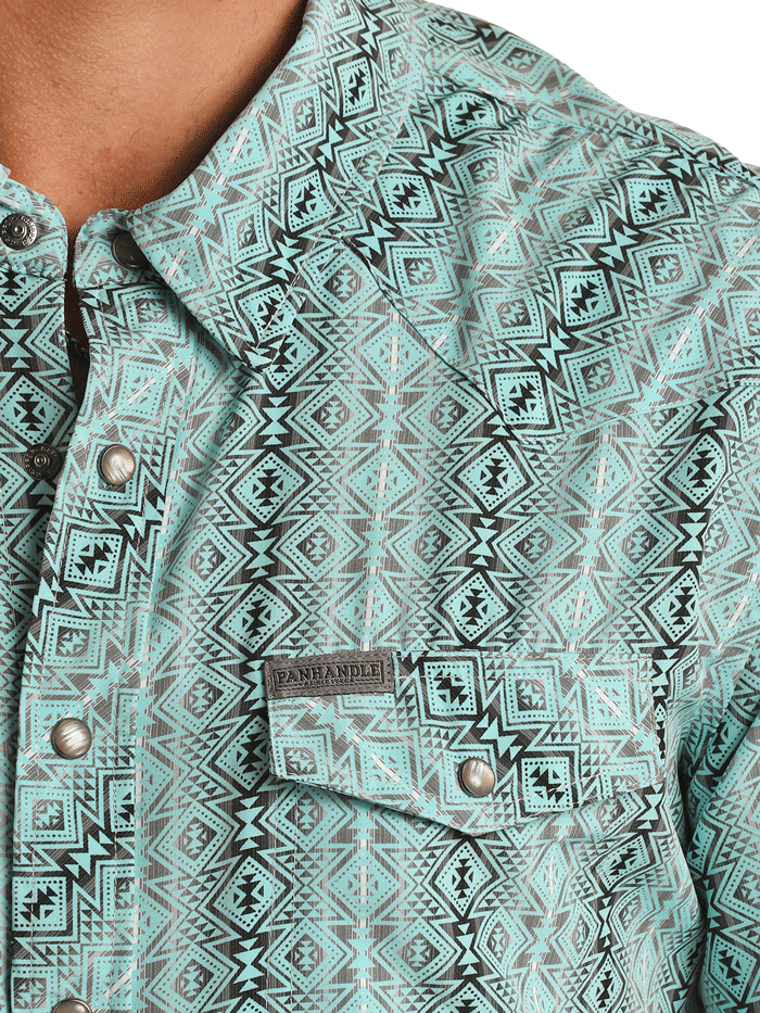 Panhandle TMN3S03501 Men's Short Sleeve Performance Snap Shirt - Aztec Turquoise - Lightweight Quick-Dry Fishing & Outdoor Shirt for Hiking, Camping, and Summer Activities