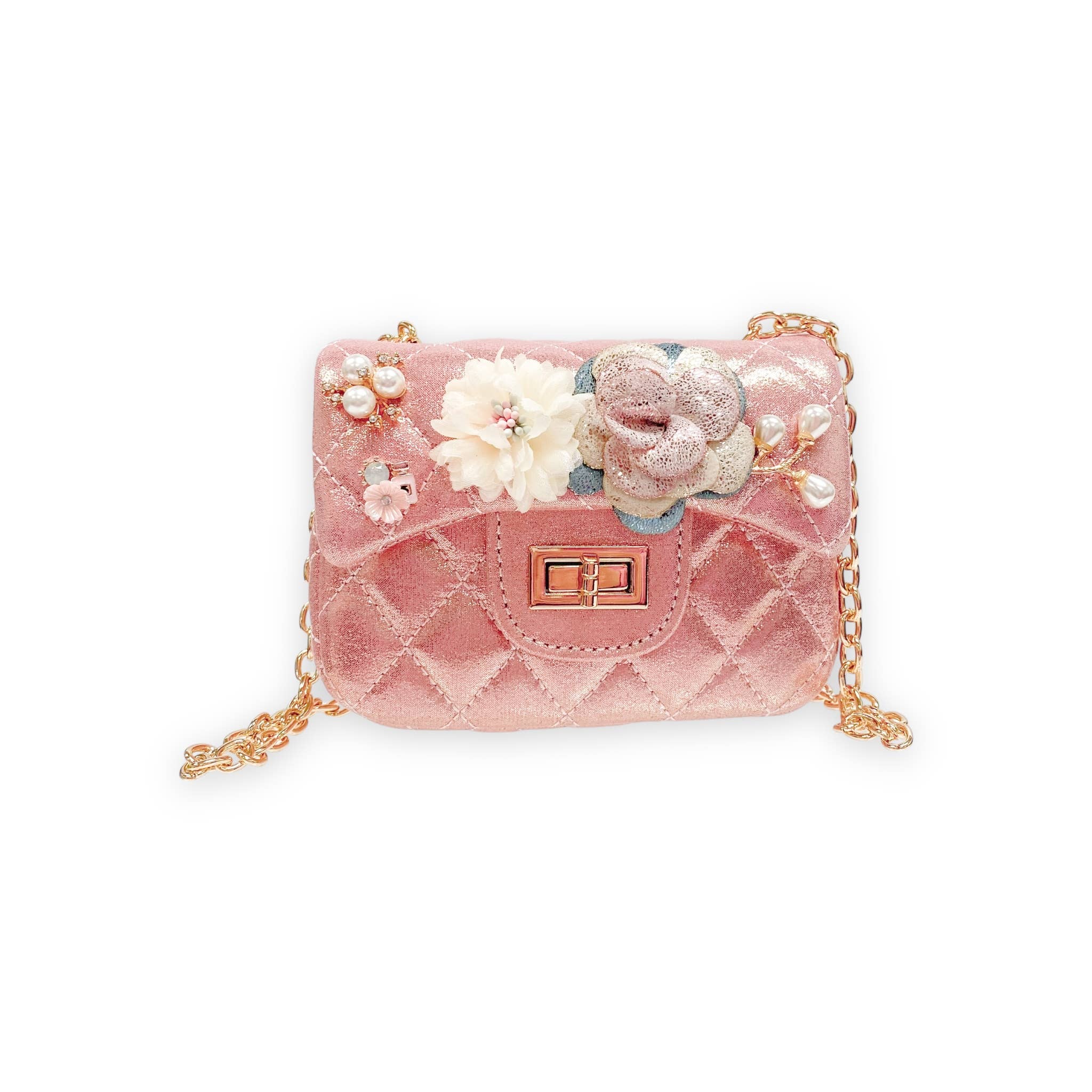 Shiny Silver Floral Applique Quilted Purse for Women - Elegant Evening Bag for Parties, Weddings & Special Occasions