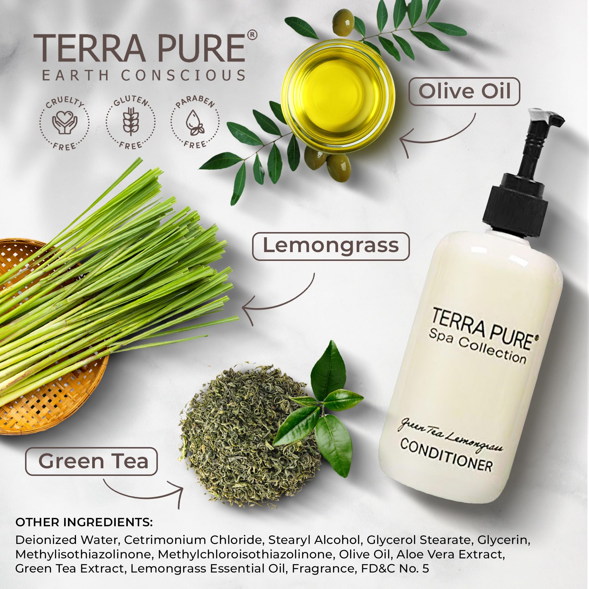 Terra Pure Conditioner - Spa Collection for Hair Care | Luxury Hotel Amenities in Pump Bottle (10.14 oz / 300ml, Pack of 4) | Perfect for Travel, Gym, and Upscale Salons