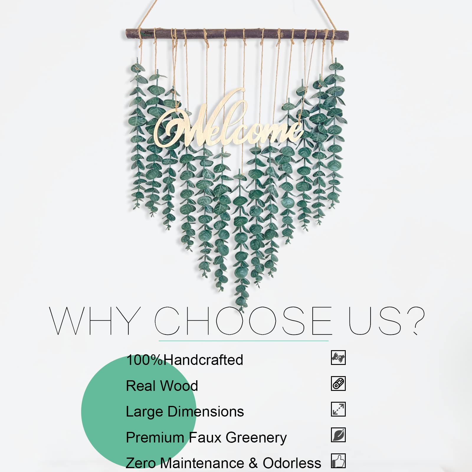 Artificial Eucalyptus Wall Decor - Fake Eucalyptus Greenery Hanging - Boho Welcome Sign for Bedroom, Bathroom, Living Room & Entryway - Perfect for Farmhouse, Rustic & Modern Home Decor