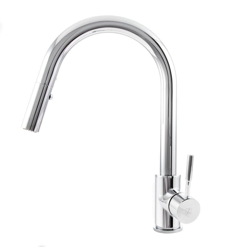 ZLINE Arthur Pull Down Single Handle Kitchen Faucet in Chrome - Modern High Arc Design for Easy Dishwashing & Food Prep (ATH KF CH)