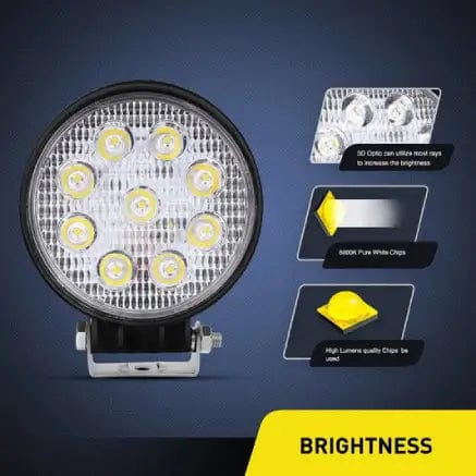 4.5 Inch 27W Round Spot LED Work Lights (Pair) - Waterproof Off-Road Truck Lights for ATV, Boat, Trailer & Construction - Bright Utility Lighting for Outdoor, Garage & Emergency Use