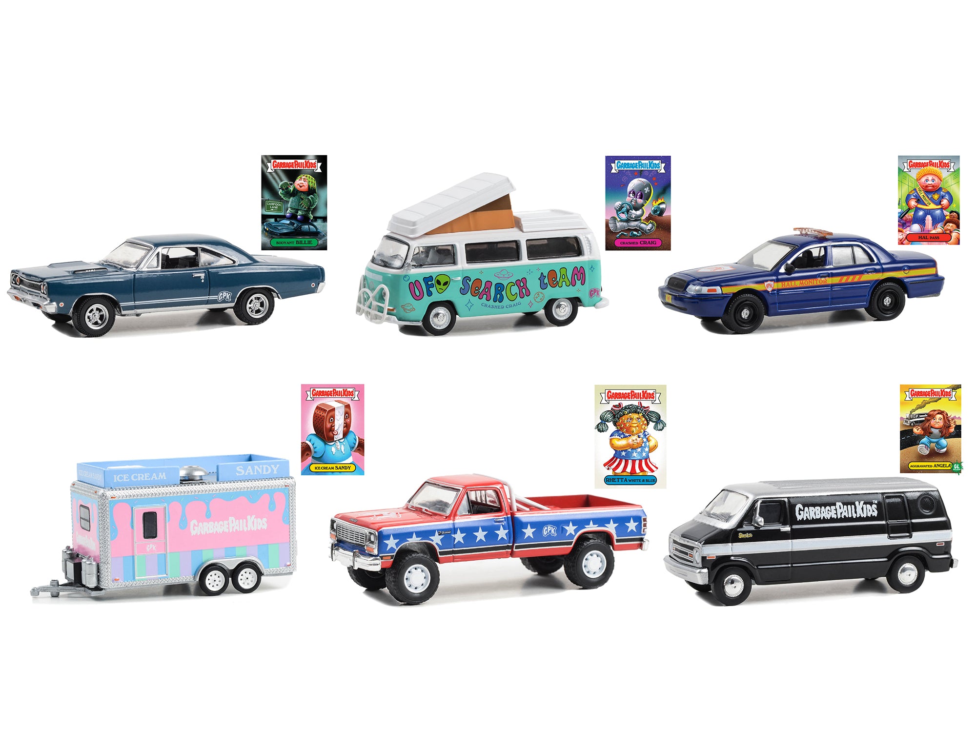 Greenlight Garbage Pail Kids Series 5 Diecast Car Models - Set of 6 Collectible 1/64 Scale Vehicles for Display & Pop Culture Enthusiasts