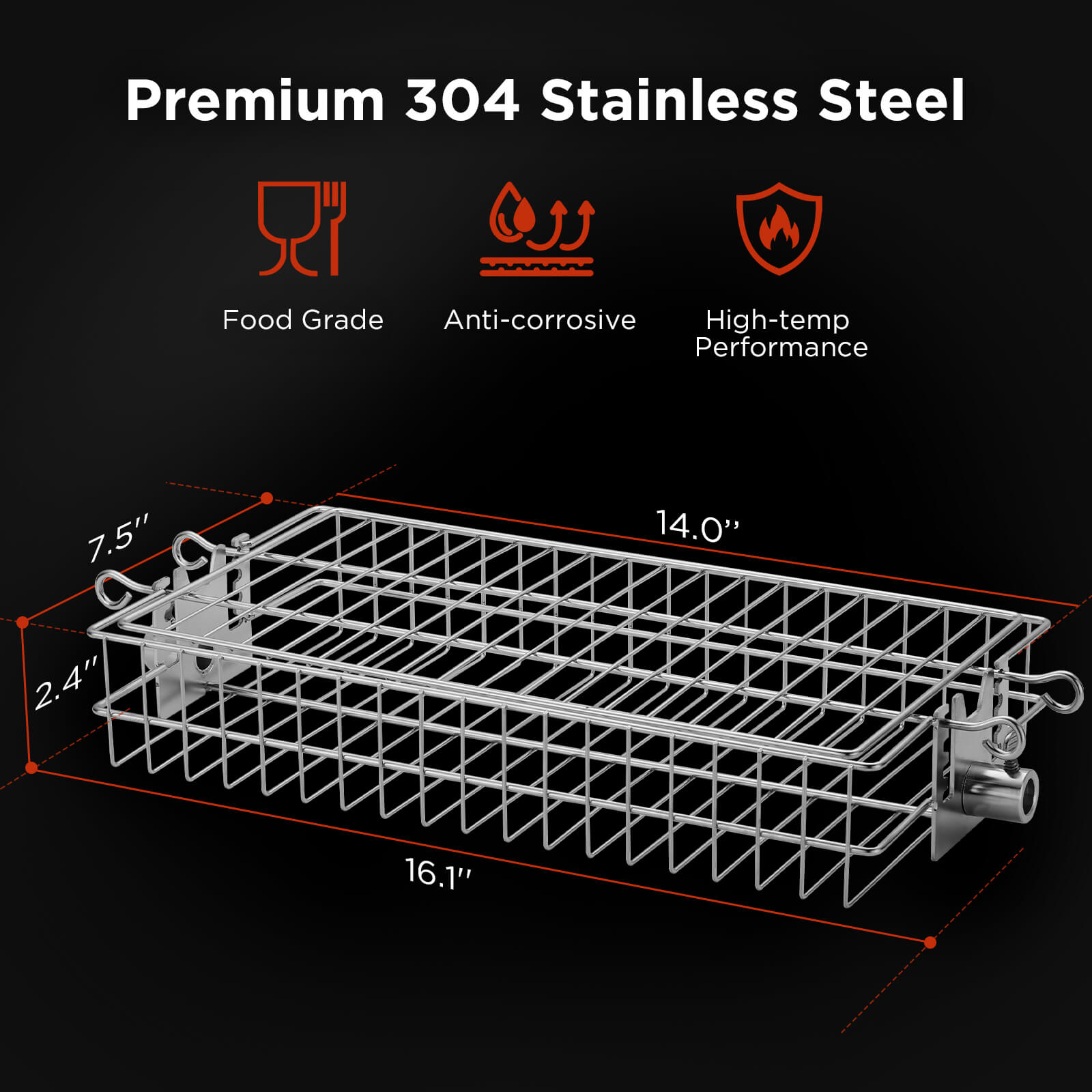 Fireside RF01 Rotisserie Flat Basket - Heavy Duty Stainless Steel Grill Accessory for Perfect BBQ, Roasting & Grilling - Ideal for Outdoor Cooking, Camping & Backyard Parties