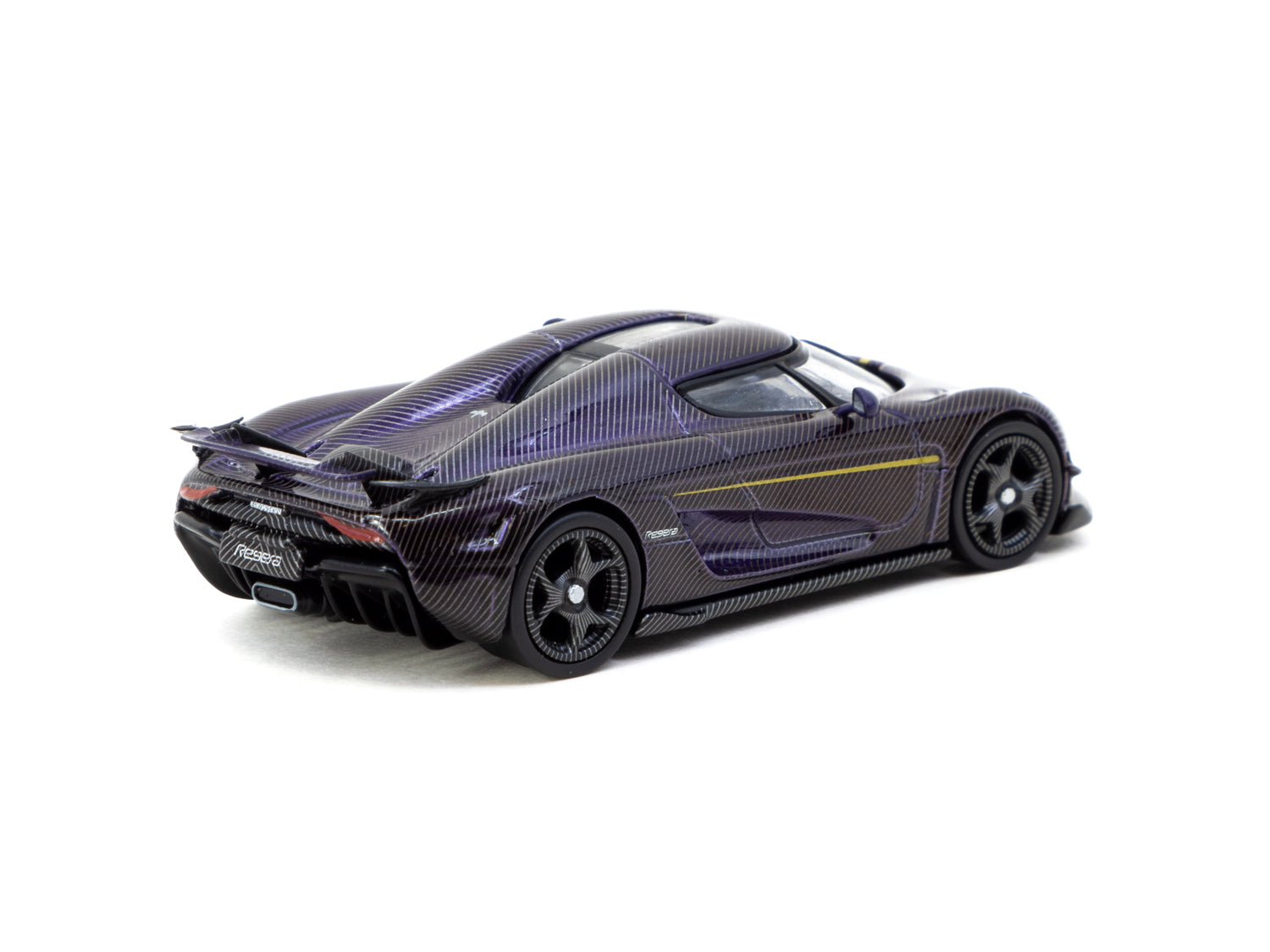 Tarmac Works 1/64 Koenigsegg Regera Purple Carbon Fiber Gold Accents Special Edition Diecast Model Car - Perfect for Collectors, Display & Racing Enthusiasts