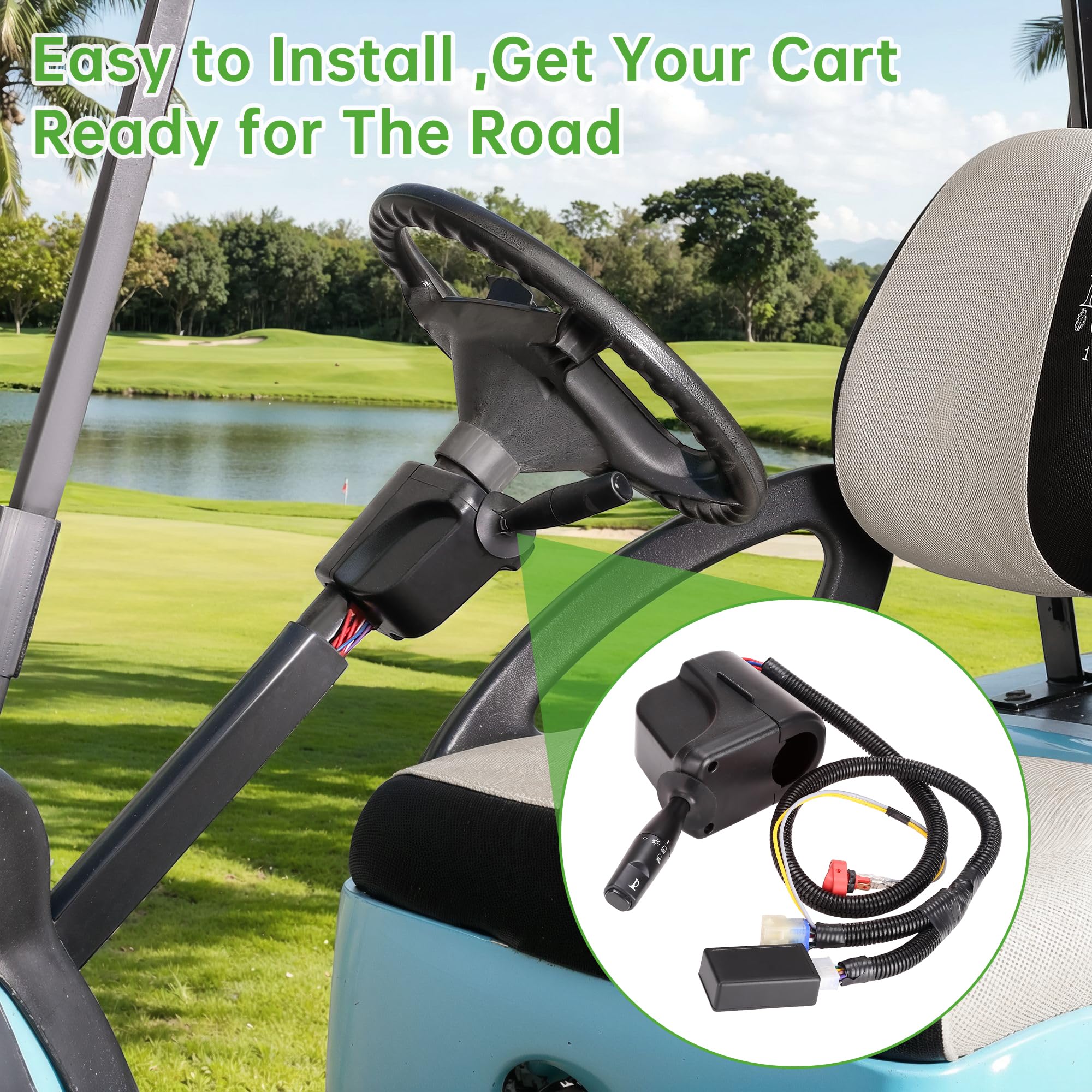 Yamaha G29 Golf Cart Headlight Kit - 12V Street Legal Light Kit with Turn Signals, Horn & Brake Lights (Fits 2007+ YDR Drive Models) - Perfect for Night Golfing & Neighborhood Cruising