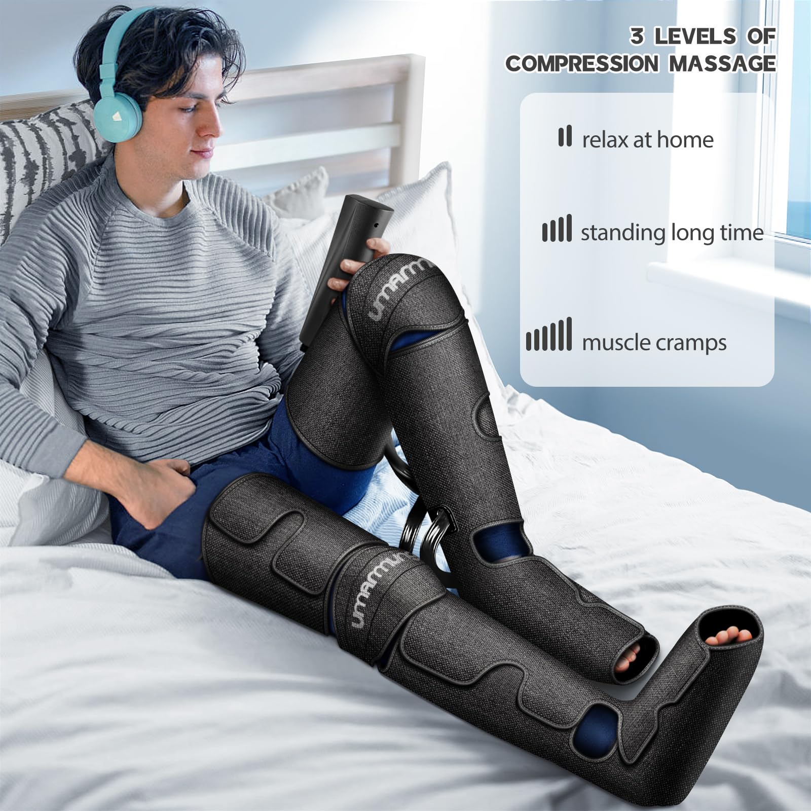 Electric Air Compression Massager with Heat for Foot, Leg & Knee Pain Relief - Perfect Gifts for Men, Women, Dad & Mom on Christmas, Birthday, Mother's Day & Father's Day - Helps with Varicose Veins, Muscle Fatigue, Cramps, Swelling & Edema - Ideal for Home Use, Office Relaxation & Post-Workout Recovery