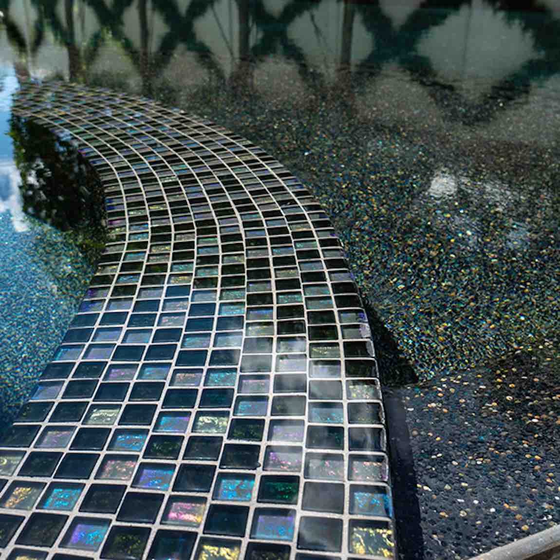 Iridescent Clear Glass Pool Tile Dark Blend 1x1 - Stunning Mosaic for Swimming Pools, Backsplashes & Bathroom Walls