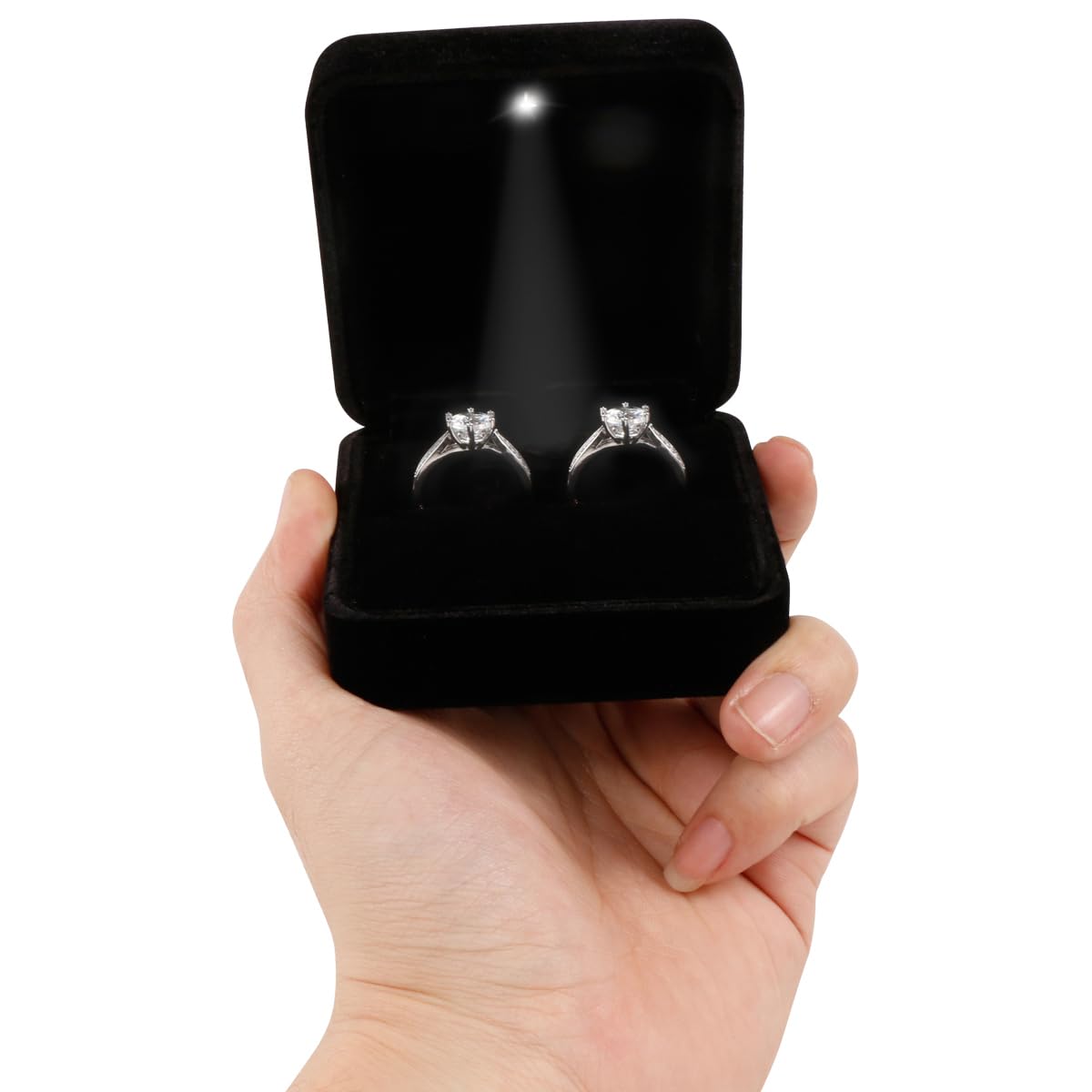 Luxury Velvet LED Jewelry Gift Box for Proposal, Engagement & Wedding Rings - Big Size Glossy Metal Ring Box with Soft Velvet Lining - Perfect for Proposal Surprises, Anniversary Gifts & Bridal Jewelry Storage