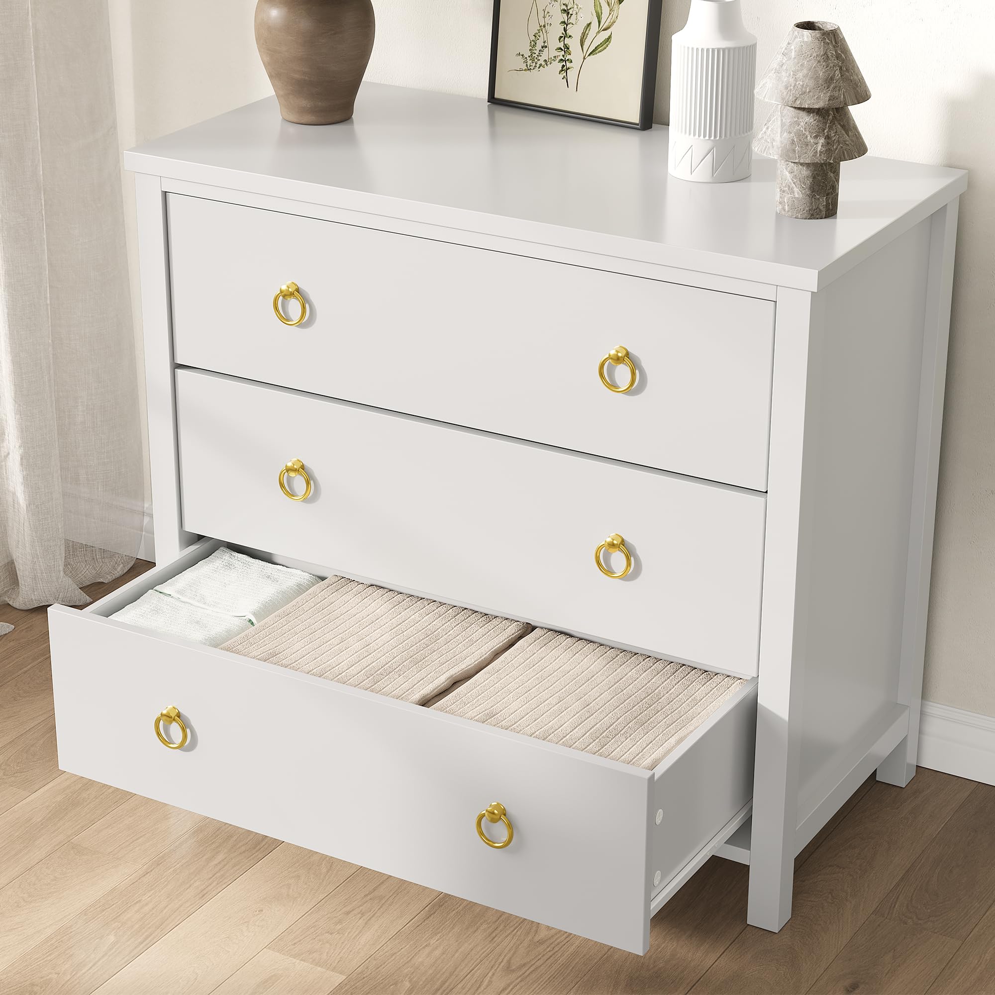 GARVEE 3-Drawer Dresser for Bedroom - 29 Inch Tall Modern Wooden Storage Chest with Freestanding Design - Perfect for Nursery, Living Room & Bedroom Organization - White