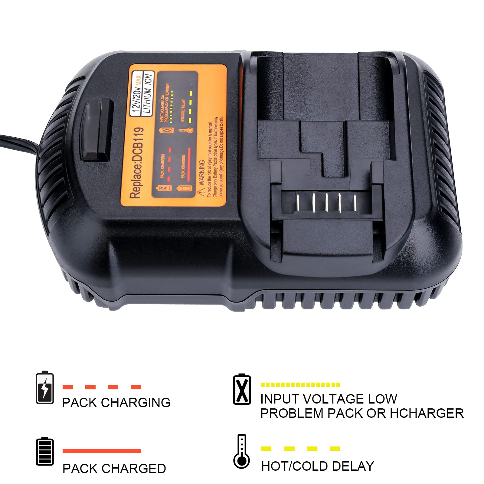 DCB119 12V/20V/60V MAX Lithium Ion Battery Charger - Compatible with DCB203, DCB201, DCB204, DCB206, DCB606, DCB609 & DCB120 - Fast Charging for Power Tools, Electric Vehicles & Outdoor Equipment - Perfect for DIY Projects, Car Maintenance & Camping Power Supply