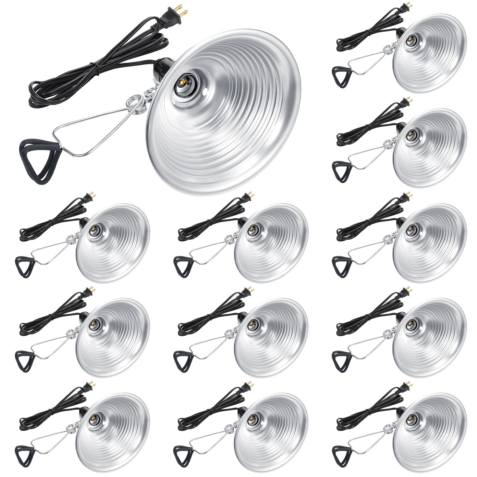 Macarrie 12 Pack Clamp Lamp Light with Aluminum Reflector - 8.5 Inch E26 Socket Fixture, 6ft SPT-2 18awg Cord & Adjustable Stand (150W Max, Bulb Not Included) - Perfect for Home Studios, Workshops, Reptile Terrariums & Plant Grow Lights