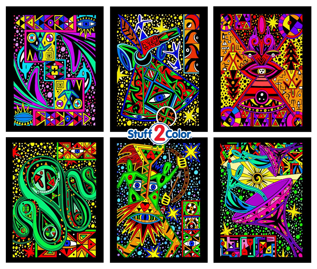 6 Pack Cosmic Fuzzy Velvet Coloring Posters for Kids - Space Themed DIY Art Activity, Classroom & Birthday Party Decor, Stress Relief Coloring Fun