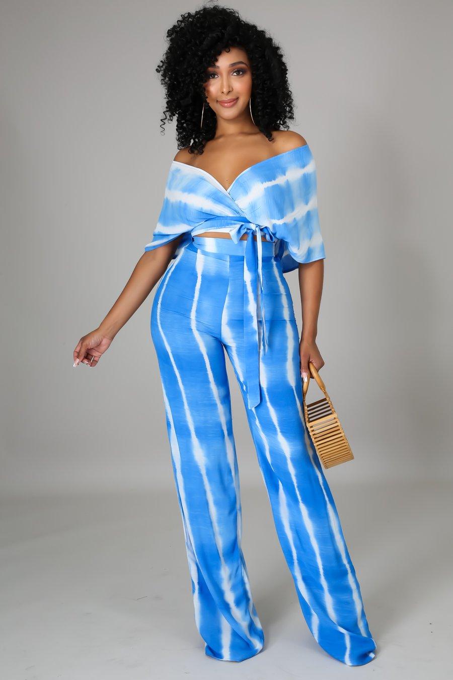 Island Living Palazzo Pant Set - Flowy Wide Leg Lounge Pants for Women in Blue | Perfect for Beach Vacation, Yoga, and Casual Wear