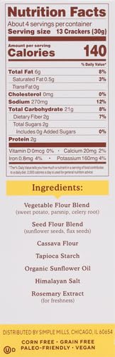 Simple Mills Veggie Pita Crackers with Himalayan Salt - Gluten Free, Vegan, Paleo Friendly Healthy Snacks, 4.25oz (Pack of 1) | Perfect for Lunch Boxes, Parties & On-the-Go Snacking