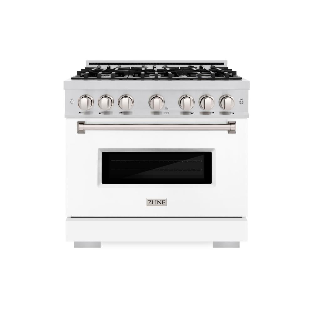 ZLINE 36 Inch 5.2 Cu. Ft. Stainless Steel Dual Fuel Range - 6 Burner Gas Cooktop & Electric Convection Oven with White Matte Door (CDR WM 36) - Perfect for Modern Kitchens, Home Chefs & Restaurant-Style Cooking