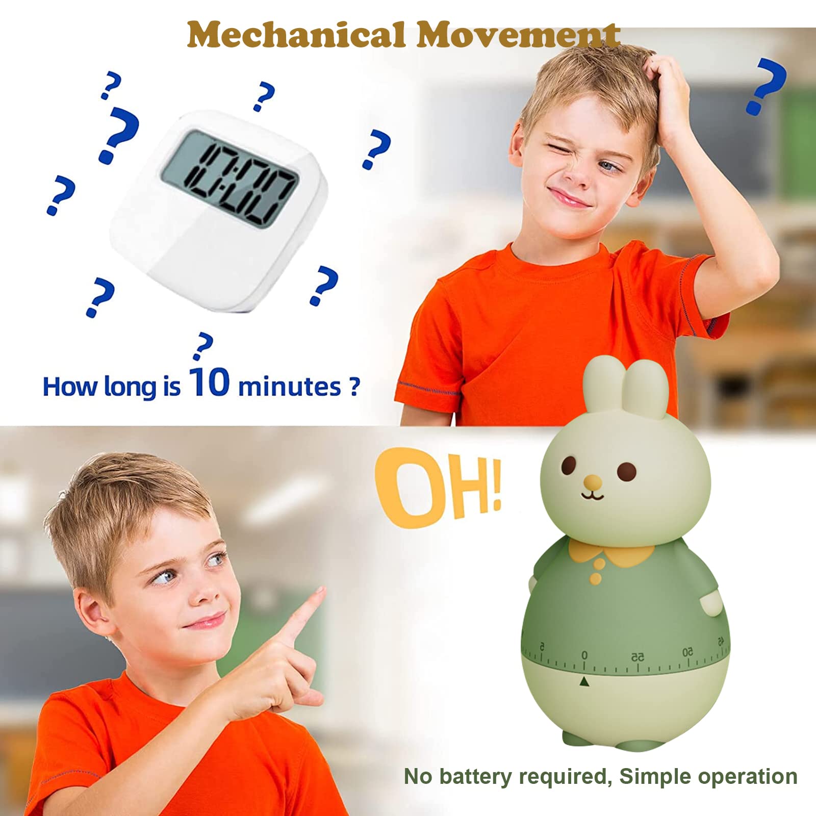 **Cartoon Bunny Kitchen Timer - 60 Minute Cute Animal Countdown Timer for Kids, Study, Work & Exercise - Battery-Free Desk Decor for Home & Office (Green)**    *(Perfect for baking, homeschooling, productivity tracking, and playful home décor!)*