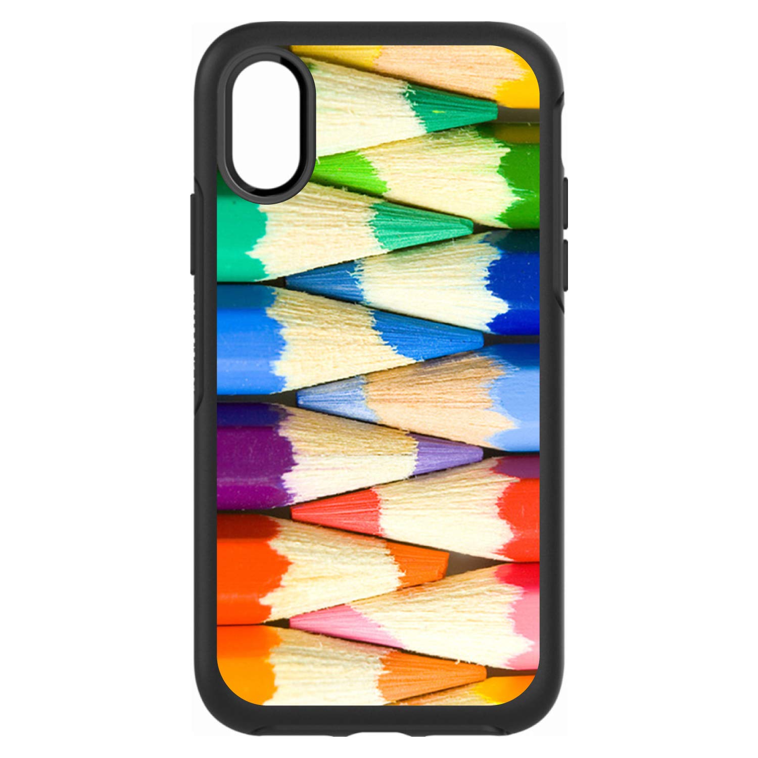 DistinctInk Custom Skin Decal for OtterBox Symmetry iPhone XR Case (6.1 Inch) - Rainbow Pencil Design - Premium Vinyl Sticker | Perfect for School, Office & Artistic Expression