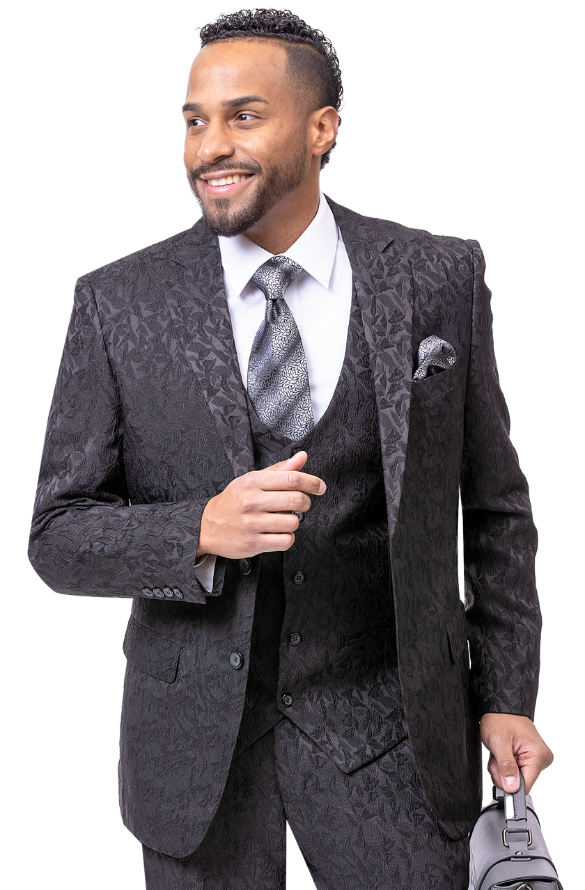 EJ Samuel Men's Classic Black Suit M2763 - Formal Business Attire for Weddings, Interviews & Office Wear