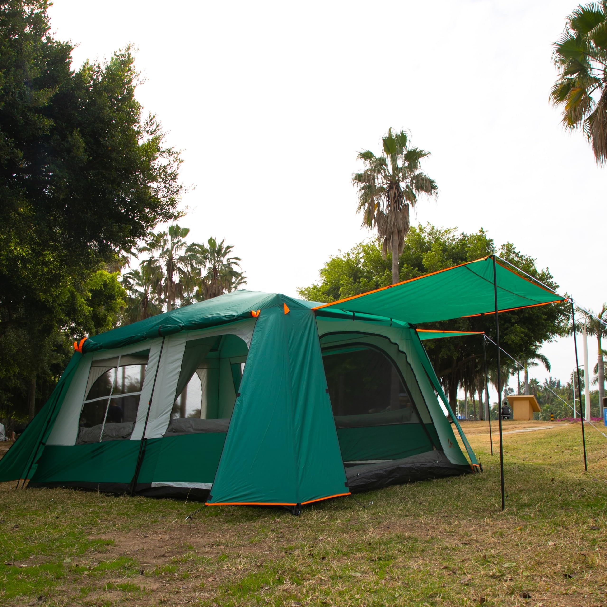 KTT Extra Large Family Cabin Tent for 10-14 People - 2 Room, 3 Door & 3 Window Design with Mesh, Straight Wall & Waterproof Double Layer - Perfect for Camping, Picnics, Outdoor Adventures & Family Gatherings
