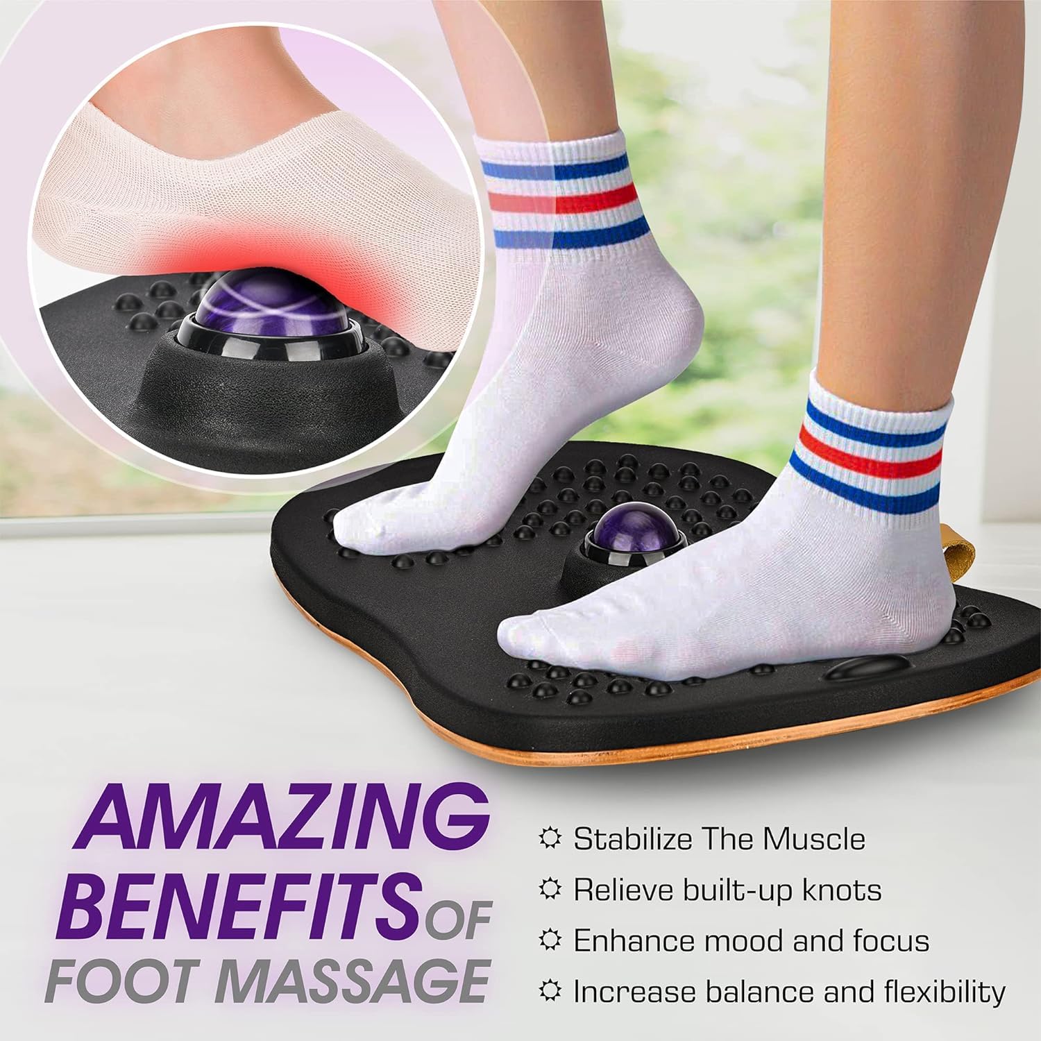 Yes4All Wobble Balance Board for Standing Desk - Anti-Fatigue Office Foam Pad with Massage Ball | Standing Desk Accessories, Rocker Board for Home & Office | Improve Posture & Reduce Back Pain While Working