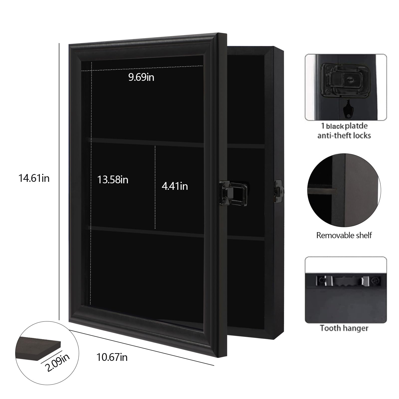 Wooden Wall Mounted Display Cabinet for Minifigures & Action Figures - Lockable Glass Door with Metal Lock for Mini Toys, Collectibles, and Stone Rocks - Perfect for Home Office, Game Room, and Collection Display (Black)