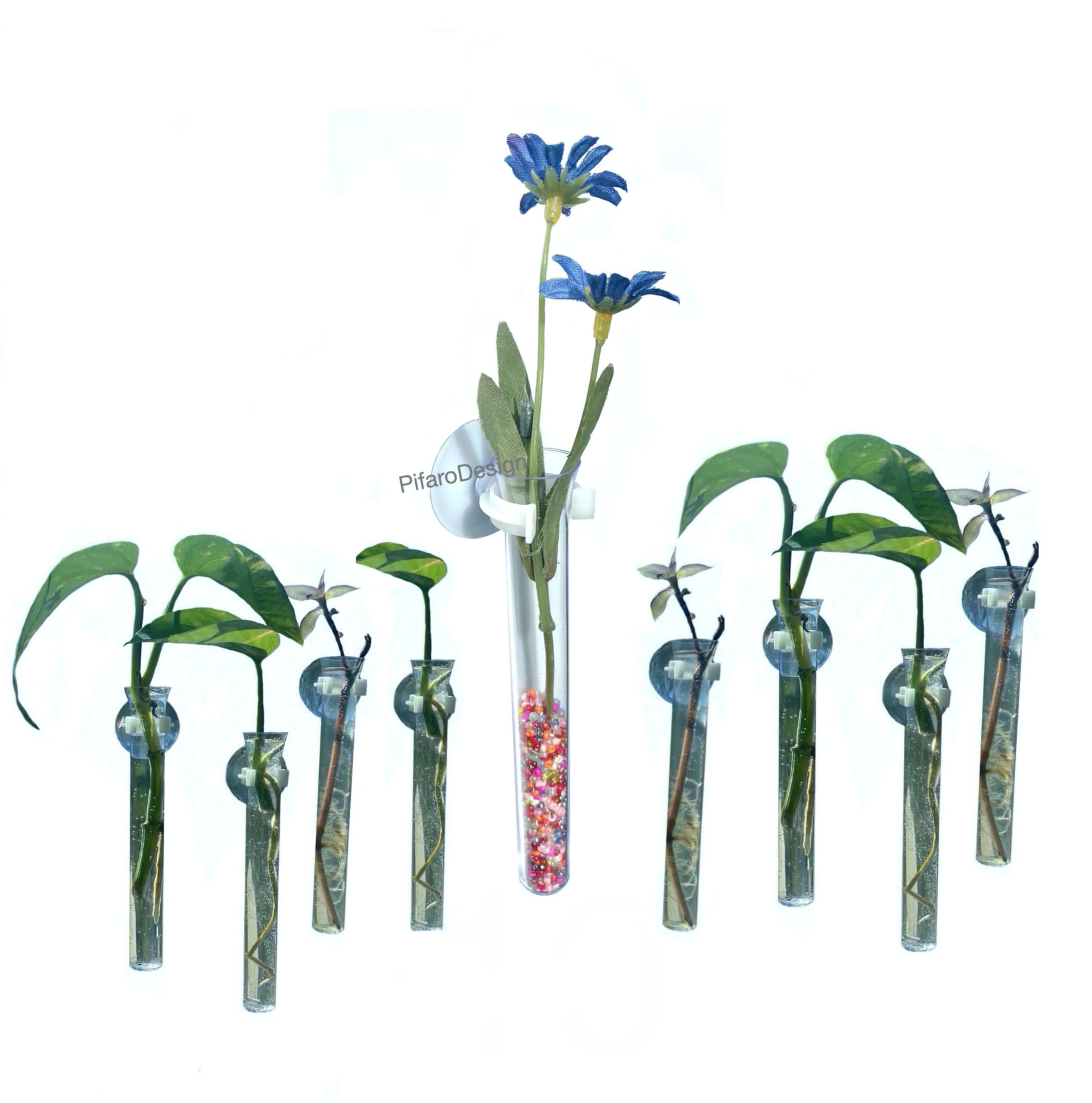 10 Pack Suction Cup Window Vases for Plants - Clear Plastic Propagation Vases for Hydroponics, Home Decor, Bathroom Mirror Decor - Perfect as Housewarming Gifts, Birthday Presents for Her - Ideal for Indoor Gardening, Kitchen Herb Growing & Small Space Decor