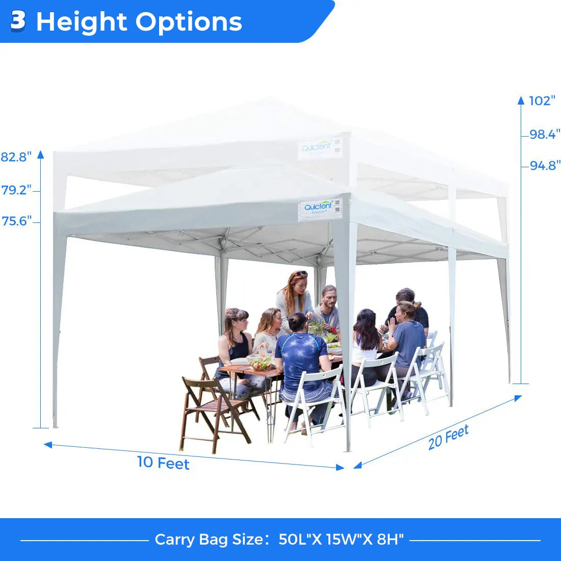 Quictent 10' x 20' EZ Pop Up Canopy Tent - Instant Shelter for Outdoor Events, Parties, Camping & Beach - Waterproof & UV Protection