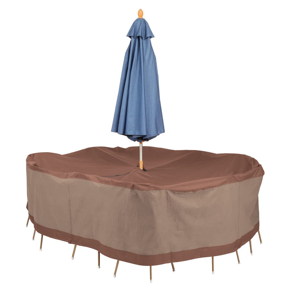 Duck Covers Ultimate Waterproof 108-Inch Rectangular/Oval Patio Table & Chair Set Cover with Umbrella Hole - Heavy Duty Outdoor Furniture Protection for All Seasons, Rain, Snow & UV Defense - Perfect for Backyard, Deck, Garden & Poolside Use
