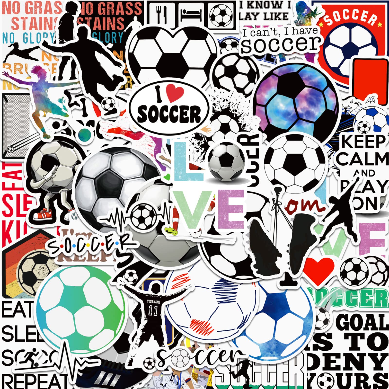 100 Pcs Waterproof Soccer Stickers - Vinyl Decals for Water Bottles, Laptops, Cars, Luggage, Cups & Phones | Durable Sports Decor for Kids, Teens & Fans | Perfect for School, Gym, Travel & Game Day