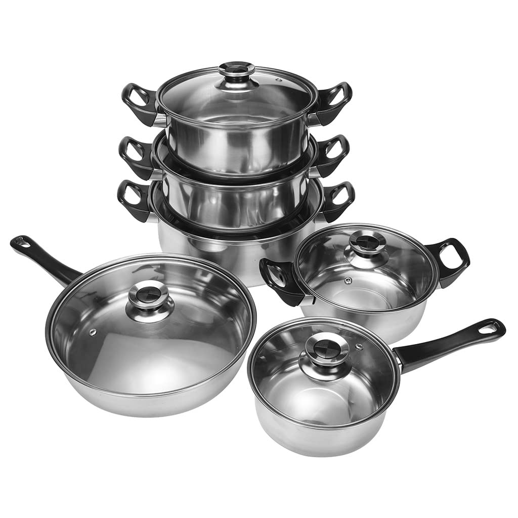 Premium 12-Piece Stainless Steel Cookware Set - Nonstick Induction Pots & Pans with Lids, Dishwasher Safe - Perfect for Home Cooking, Professional Kitchens & Gift Giving