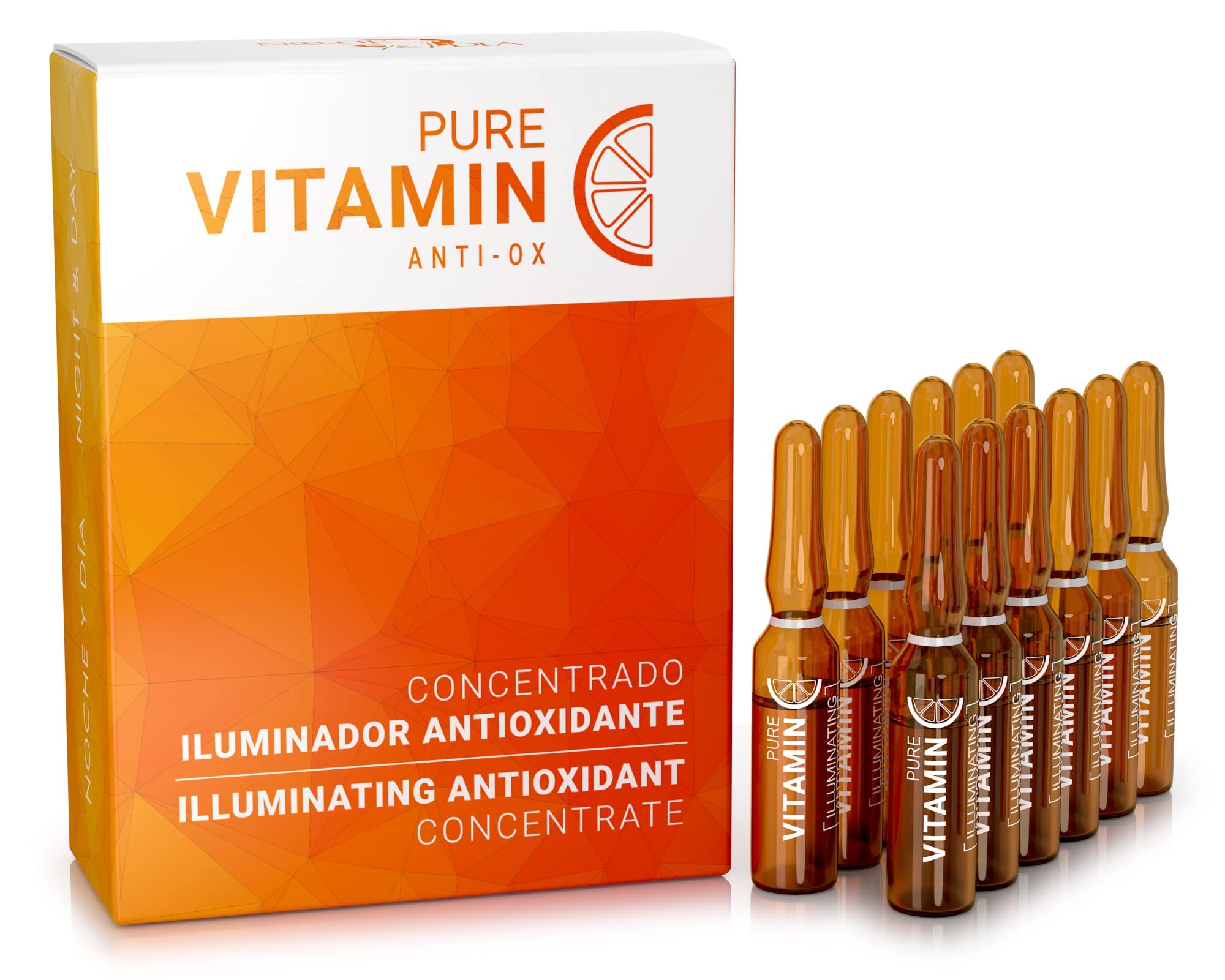 Noche Y Dia Vitamin C Ampoule Oil - Anti-Aging Face Serum with Ascorbic Acid | Hydrating & Firming Moisturizer | Collagen Booster for Youthful Skin | 12 x 2mL (.07 fl oz) | Perfect for Night & Day Skincare Routine