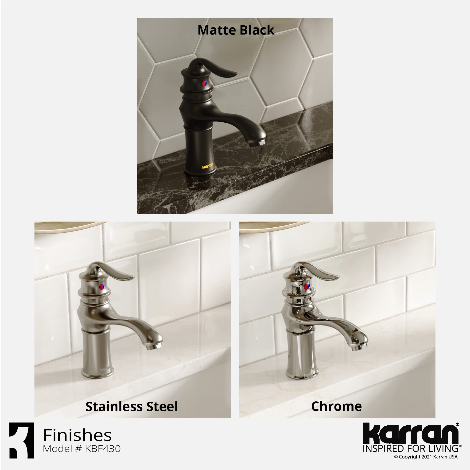 Karran KBF430 Stainless Steel Single Hole Bathroom Sink Faucet with Pop-Up Drain - Modern Single Handle Basin Tap for Bathroom Vanity, Powder Room & Guest Bath Installation