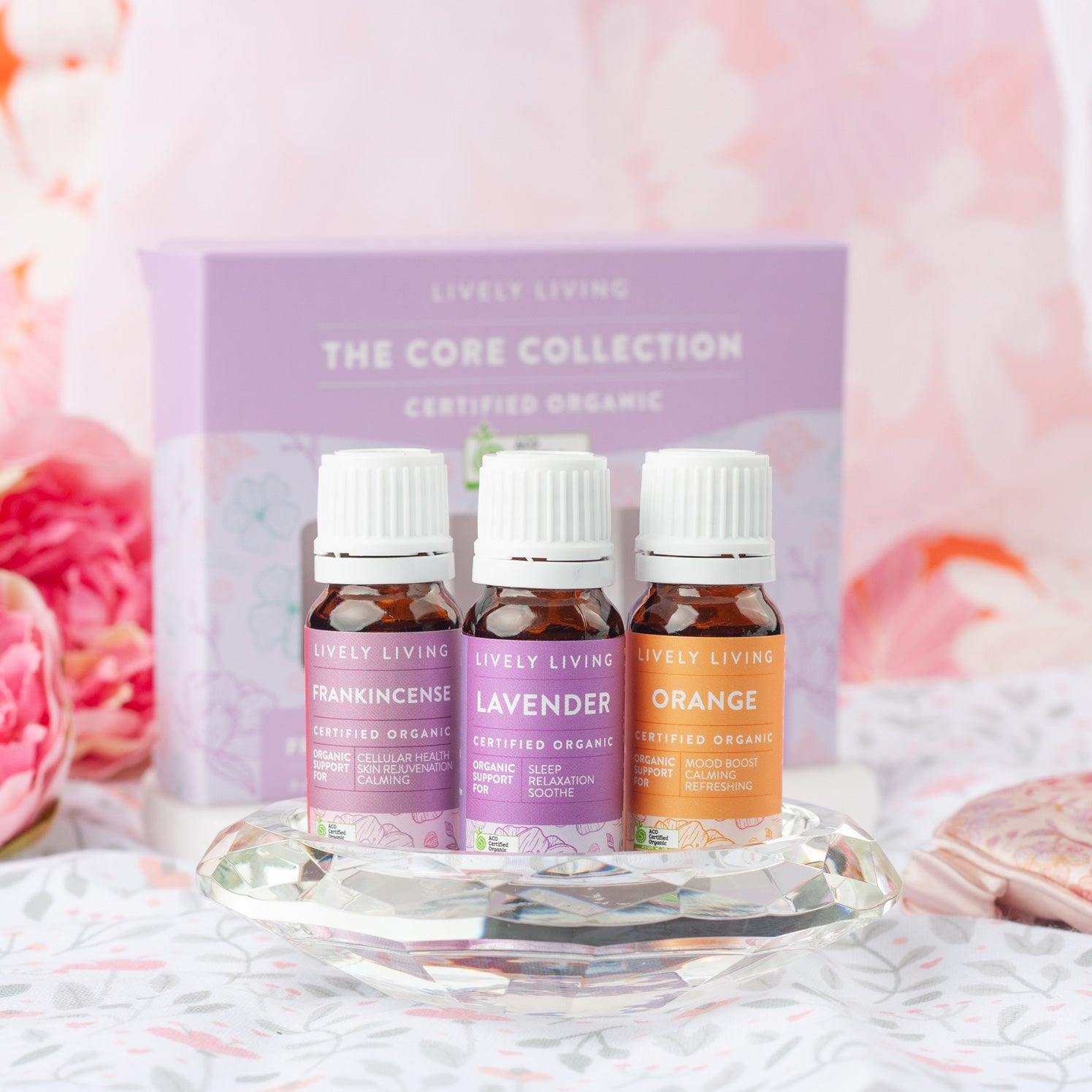 Aroma Petal Diffuser with Essential Oil Core Collection Trio Set - Relaxing Home & Office Aromatherapy Diffuser for Stress Relief & Better Sleep