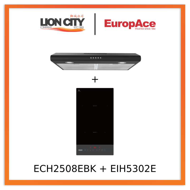 Europace ECH2508EBK 60cm Slimline Range Hood & EIH5302E 30cm Built-In Induction Cooktop - Modern Kitchen Appliances for Efficient Cooking & Ventilation | Perfect for Small Kitchens & Apartments