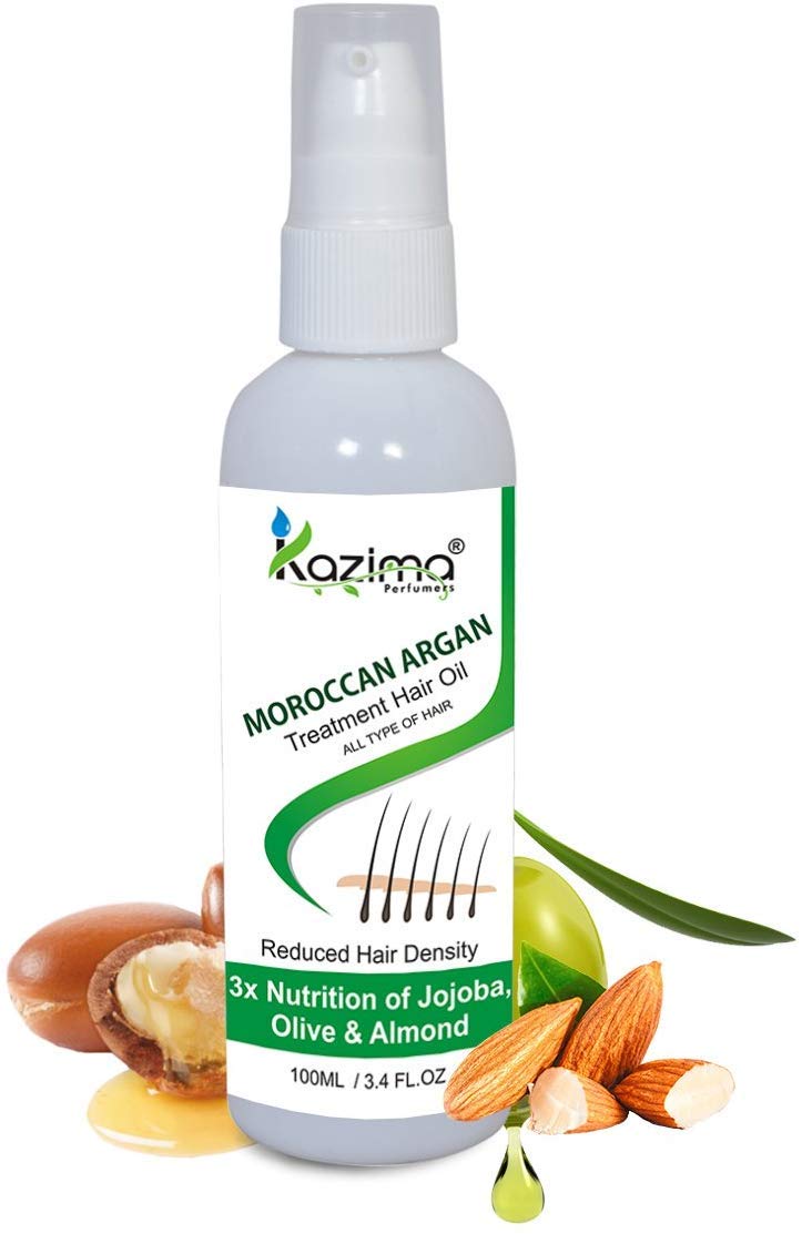 KAZIMA Moroccan Argan Oil for Hair Growth - 100ml with Jojoba, Olive & Almond Oils - Deep Conditioning Treatment for Dry, Damaged Hair - Perfect for Daily Hair Care, Styling & Scalp Massage
