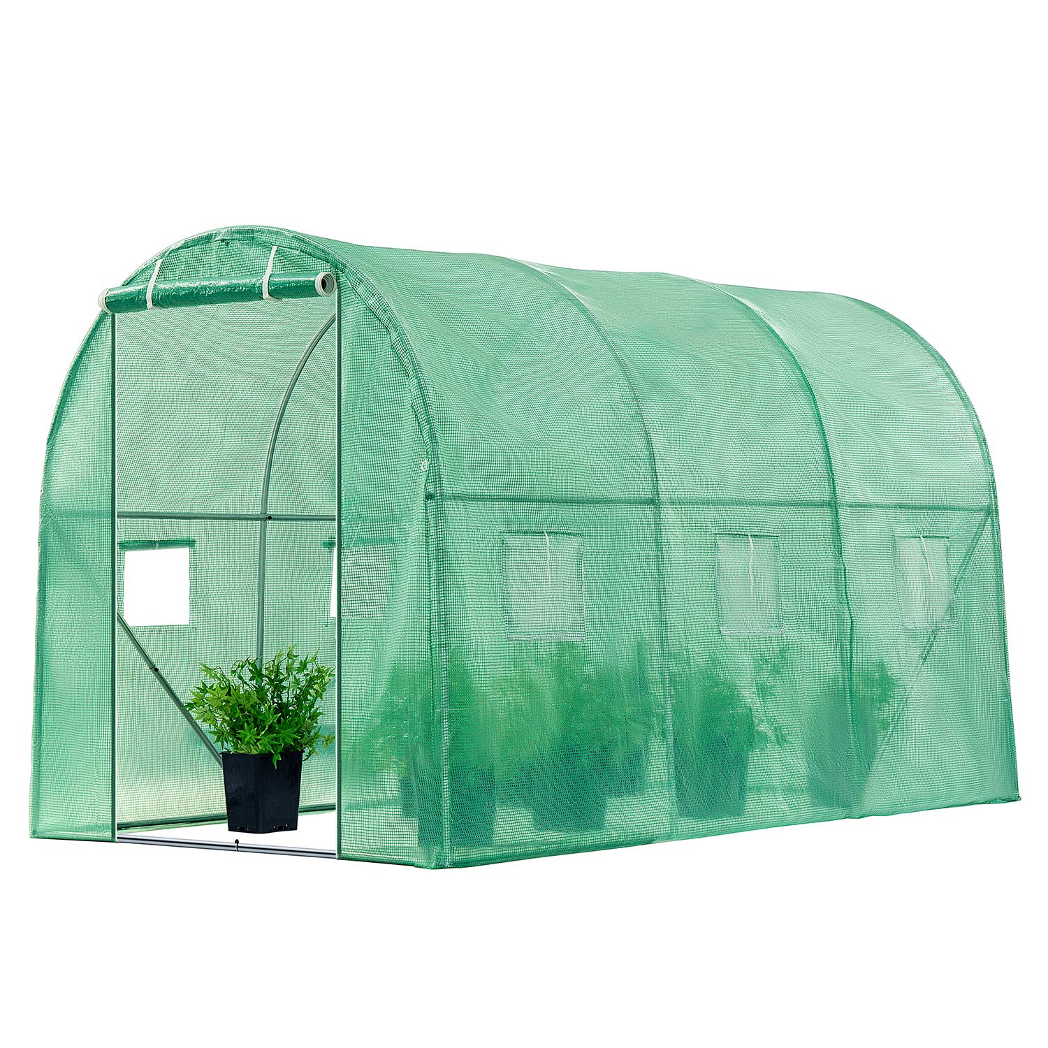 VIVOSUN 10x7x7 Ft Walk-in Greenhouse with PE Cover, Roll-up Zipper Door & Window - Large Outdoor Garden Plant Hot House for Vegetables, Flowers & Seedlings - Perfect for Backyard, Patio & All-Season Gardening