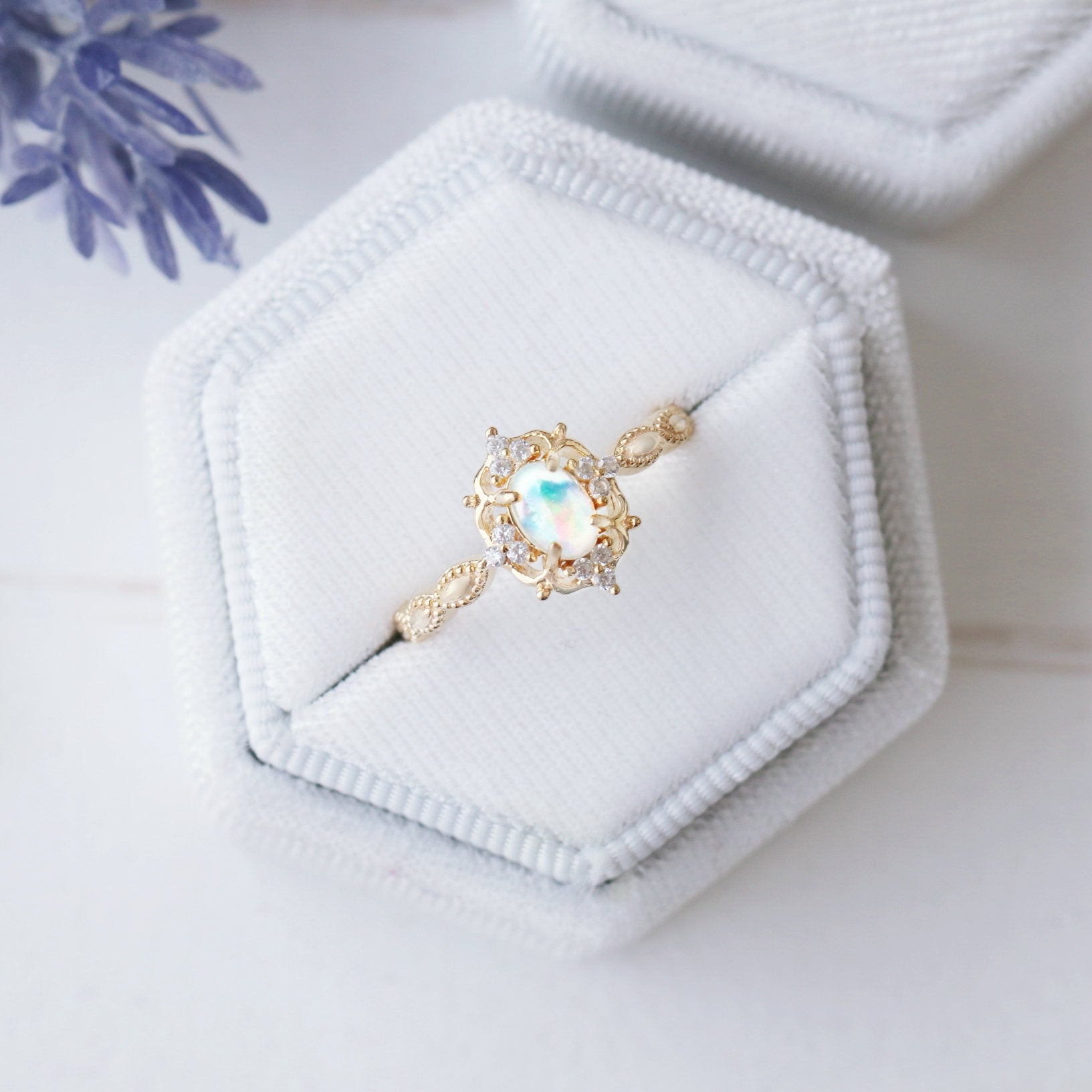 Natural Australian Opal Engagement Ring - 10K/14K/18K Solid Gold Wedding Band for Women - Perfect for Proposals, Anniversaries & Romantic Gifts