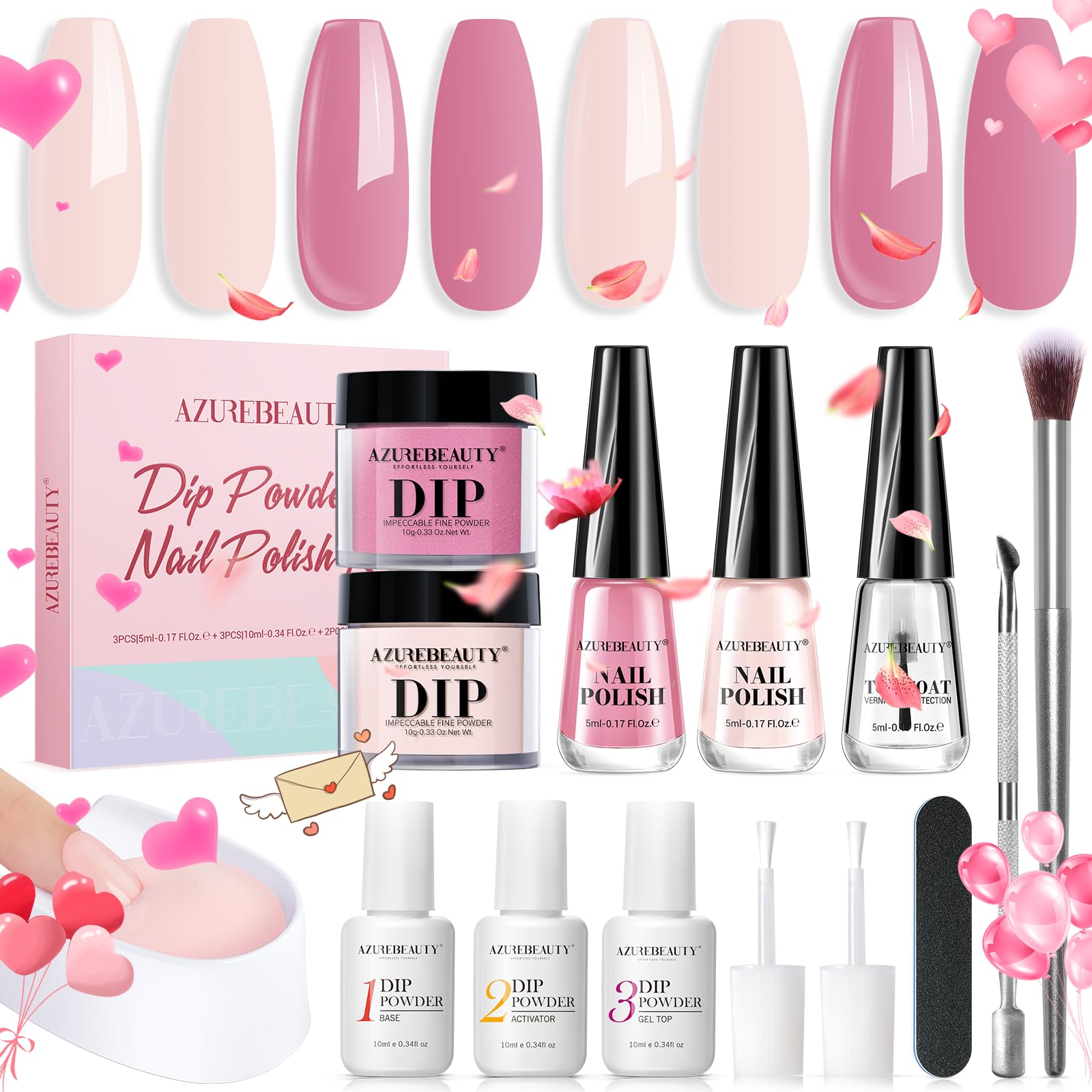 AZUREBEAUTY Dip Powder Nail Kit Starter - Long Lasting 21+ Days Nude Pink Nail Polish Set with High Shine Fast Dry Top Coat for Fragile Nails | DIY Salon-Quality Manicure at Home for Weddings, Parties & Special Occasions