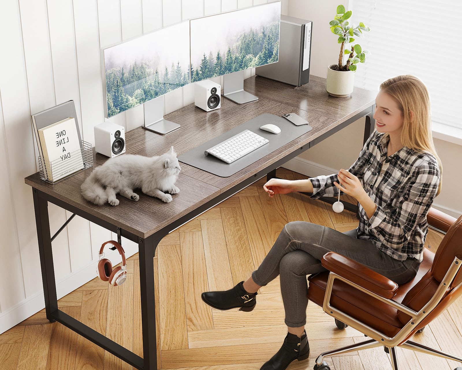 Coleshome 63 Inch Modern Computer Desk - Home Office Desk with Sturdy Metal Frame, Grey Oak Finish, Study & Writing Desk for Students & Professionals | Perfect for Small Spaces, Remote Work & Online Learning