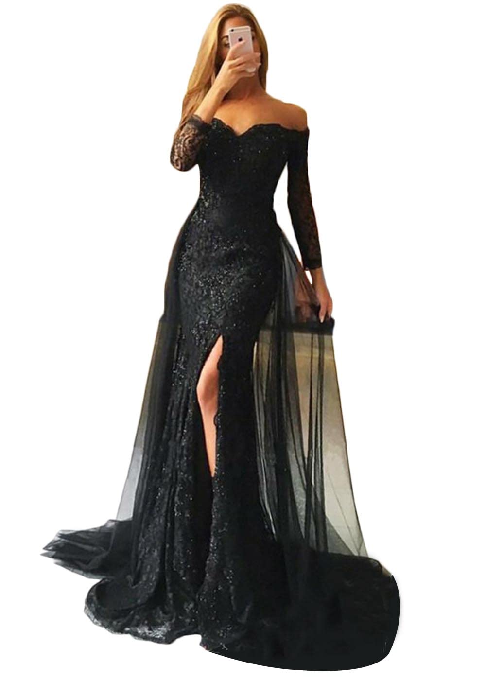 Elegant MariRobe Women's Lace Prom Dress Mermaid Evening Gown with Side Slit - Perfect for Formal Dances, Weddings & Special Occasions