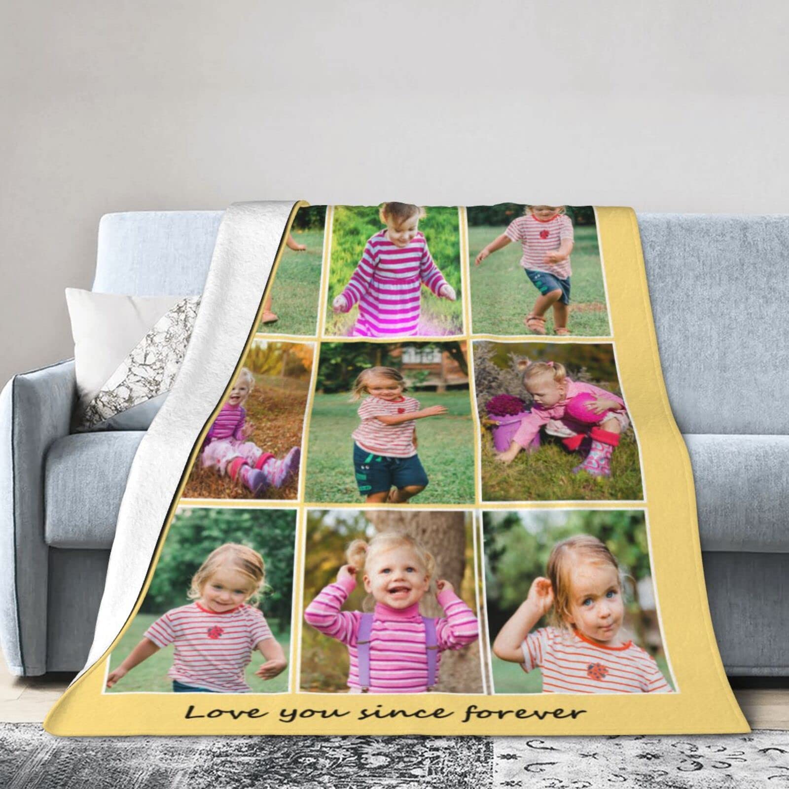 Personalized Photo Blanket - Custom Flannel Blanket with Picture & Text for Family, Couples, Kids | Perfect Gift for Birthday, Wedding, Anniversary | Great for Home Decor, Couch, Bed & Travel