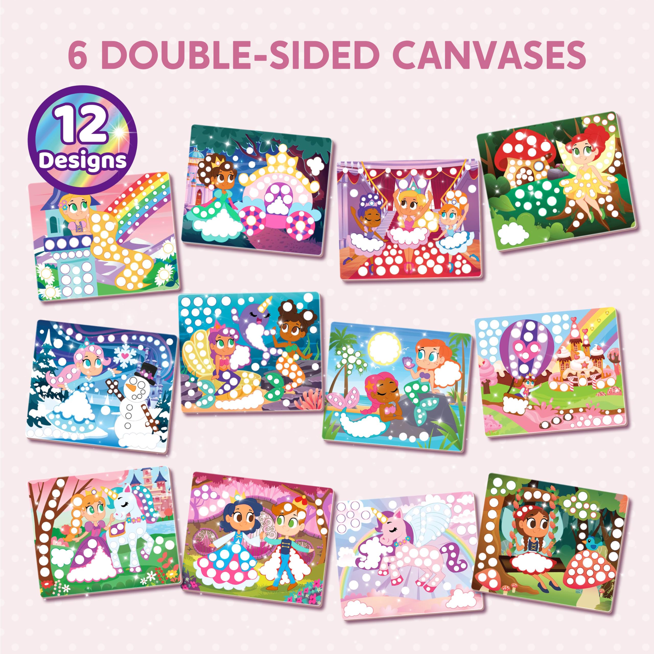 Klever Kits No Mess Dot Art Sticker Activity Set for Kids Ages 3-7 - Unicorn & Princess Themed Craft Supplies, Creative Birthday Gift, Travel Airplane Toys for Boys & Girls | Perfect for Home, Classroom & Road Trip Activities